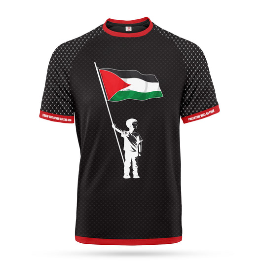 Black Banksy Inspired Child Palestine Flag Football Shirt Regular Fit